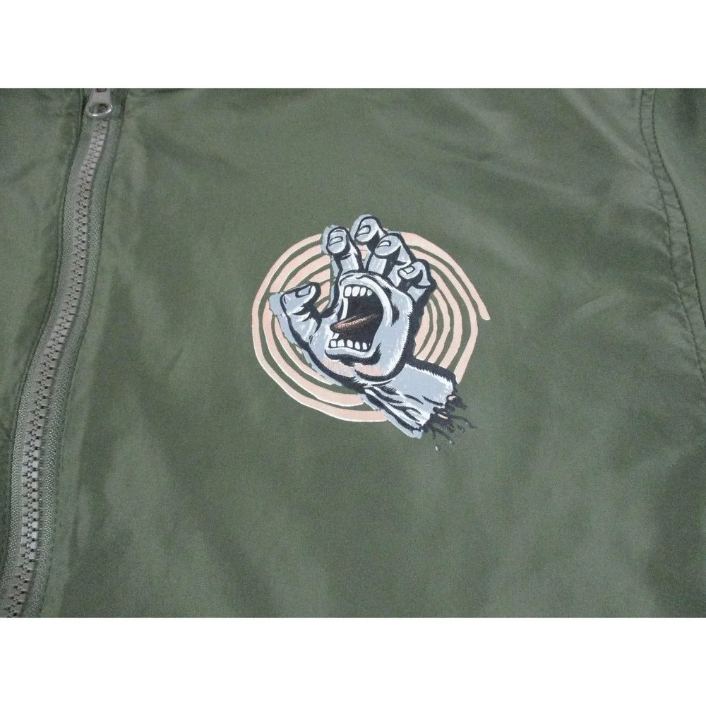 Santa Cruz Jacket Mens Large Green Screaming Hand Bomber Zip Lightweight Coat